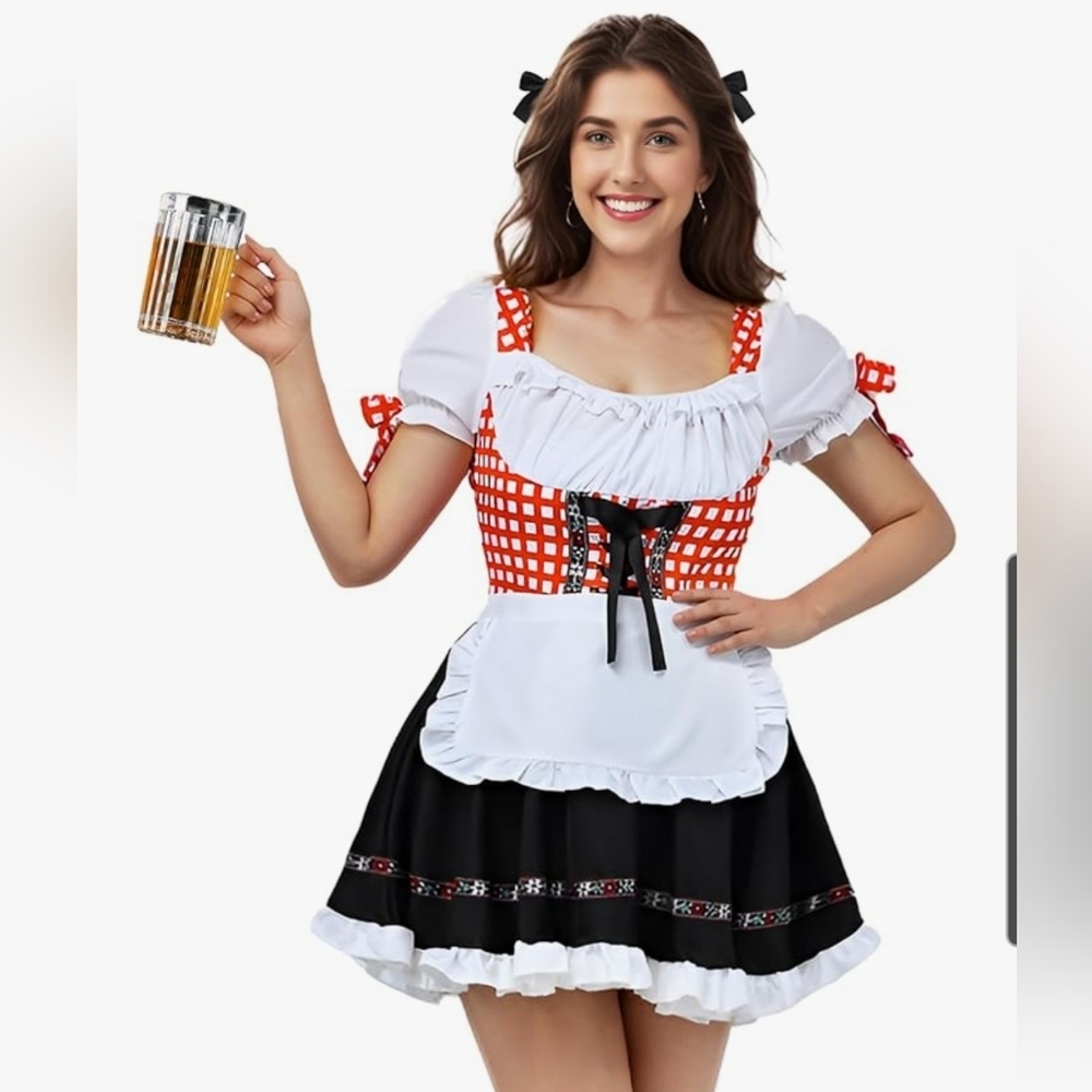 Ocktoberfest / Barvarian Red and White Checkered Dirndl Dress Size XL